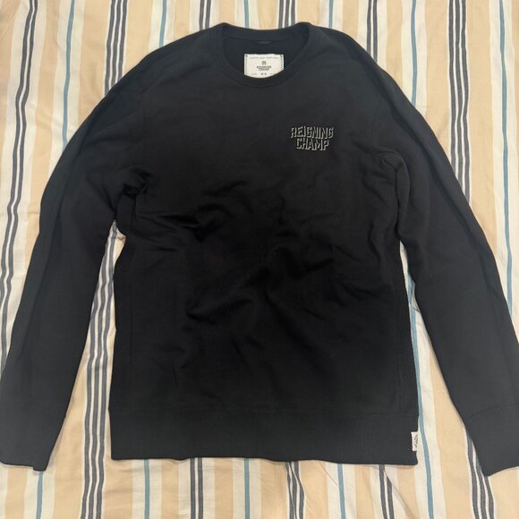 Reigning Champ Graphic Midweight Crewneck Sweatshirt in Black Medium - Picture 1 of 4